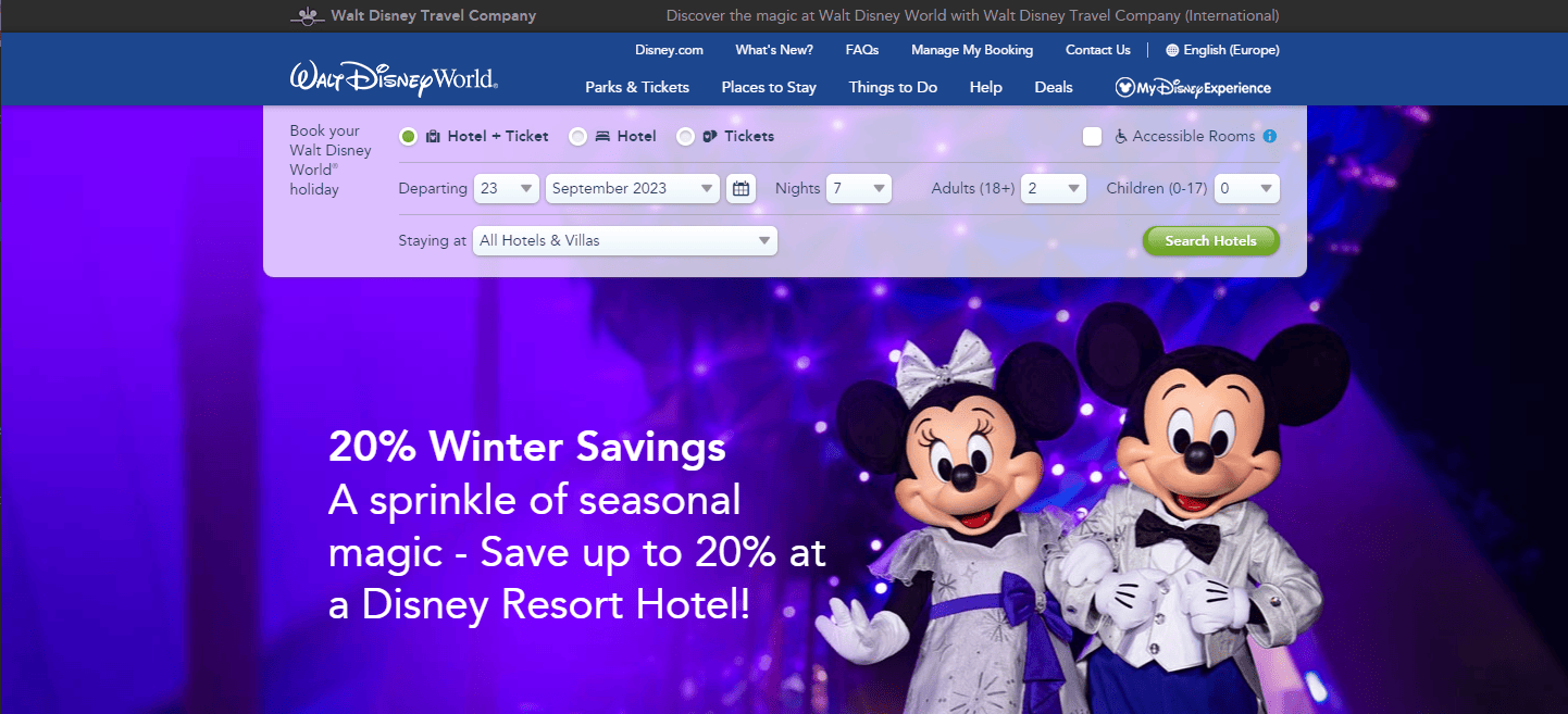 Site de réservation pour l'Europe pour Walt Disney World